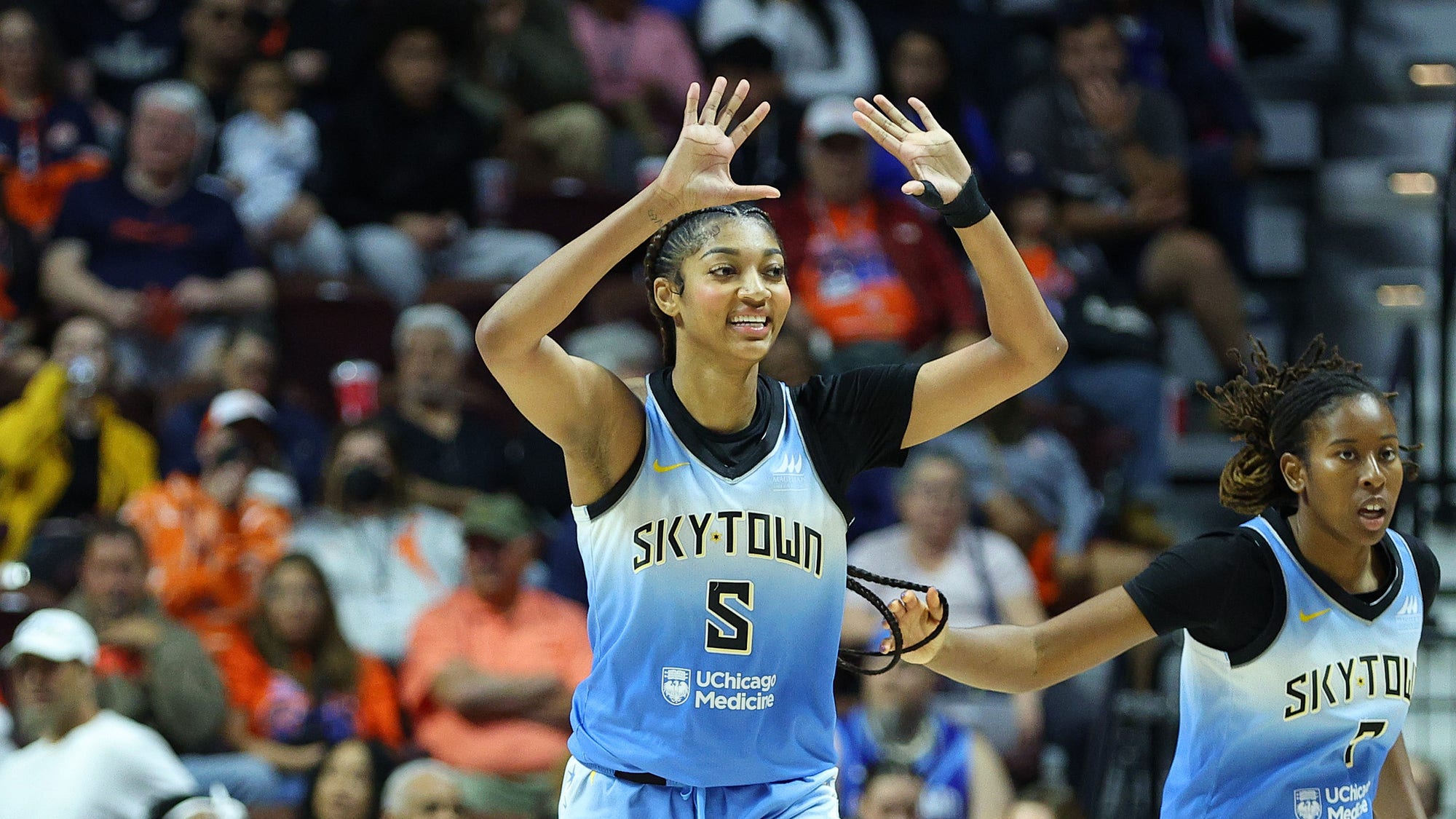Angel Reese on the court