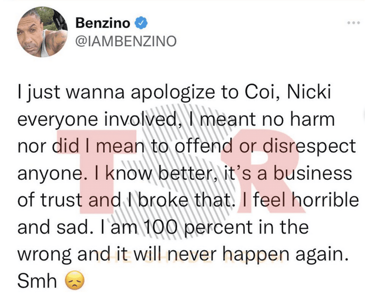 Benzino apologizing to Coi Leray.