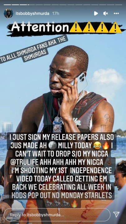 Bobby Shmurda's post on Instagram Stories