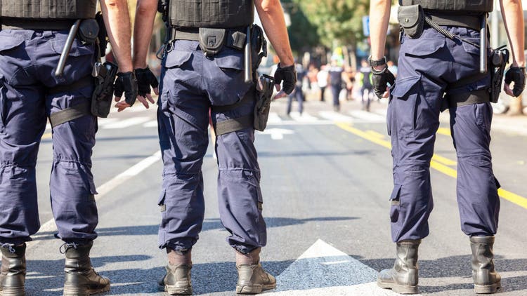 Police officers on duty during street protest