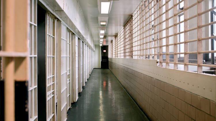 View of empty corridor in prison