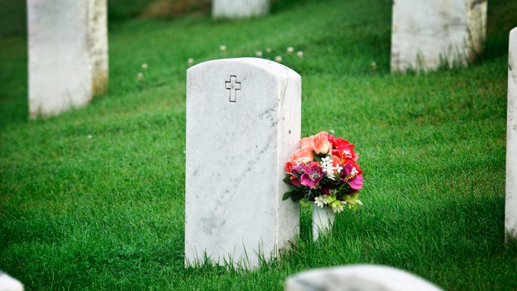 Gravestone with flowers