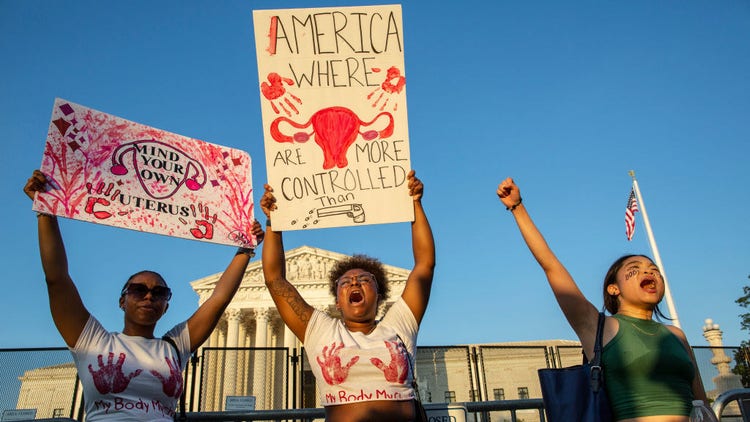 Abortion-rights activists protest overturning of Roe v. Wade