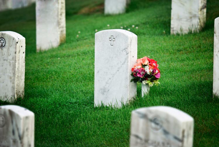 gravestone with flowers