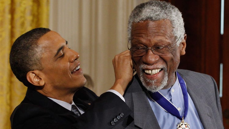 Barack Obama and Bill Russell