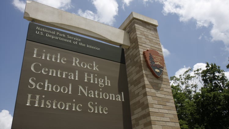 Little Rock Central High School National Historic Site sign