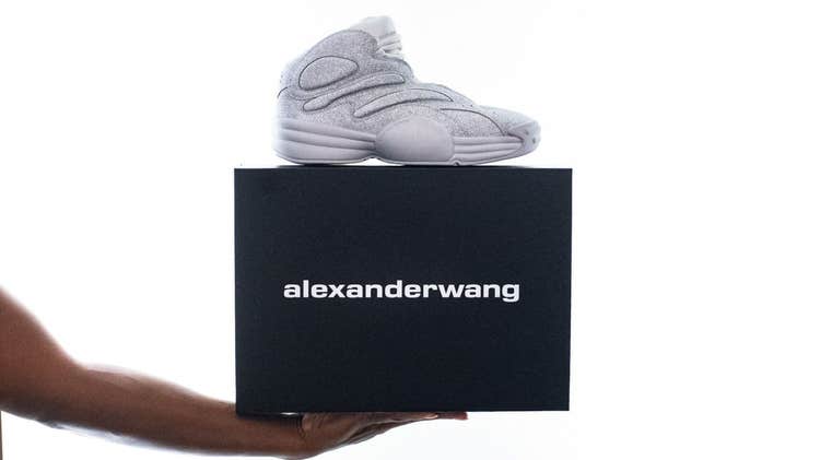 Alexander Wang AW Hoop Sneaker in Glitter Silver packaging