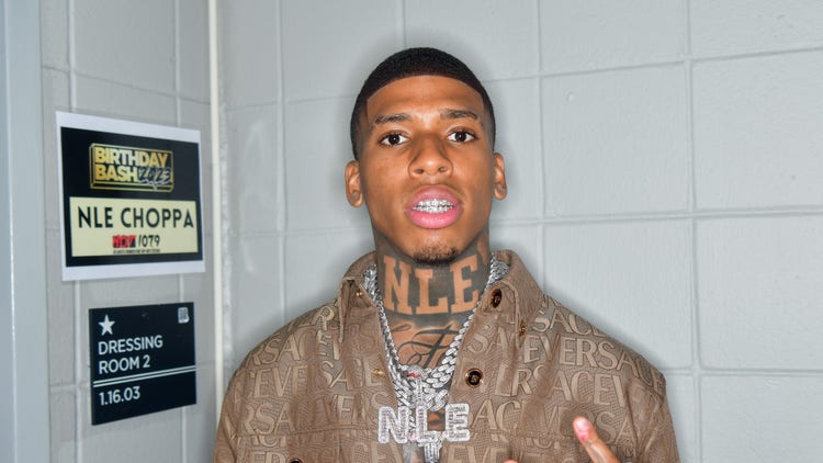 Rapper NLE Choppa poses backstage at the Hot 107.9 Birthday Bash 2023 at State Farm Arena on June 17, 2023 in Atlanta, Georgia