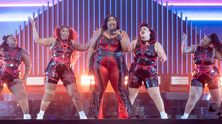 Lizzo performs on the NOS stage during day 2 of NOS Alive festival on July 07, 2023 in Lisbon, Portugal