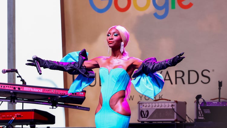 Angelica Ross speaks as Christina Aguilera Headlines Pride Live's Stonewall Day 2023 At Hudson Yards, Powered By Google at Hudson Yards on June 23, 2023 in New York City.