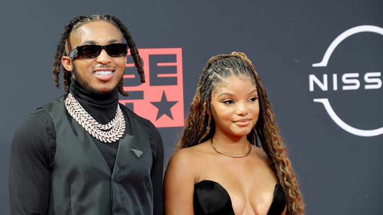 DDG and Halle Bailey attend the 2022 BET Awards at Microsoft Theater on June 26, 2022 in Los Angeles, California.