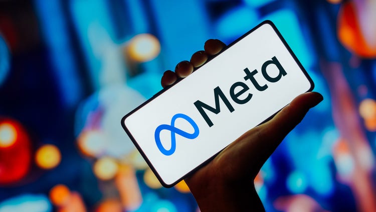 The Meta Platforms logo is displayed on a smartphone screen.
