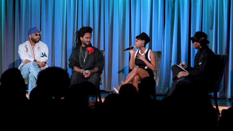 Sensei Bueno, Nate Wonder, and Janelle Monáe speak with Jimmy Jam at A Conversation with Janelle Monáe