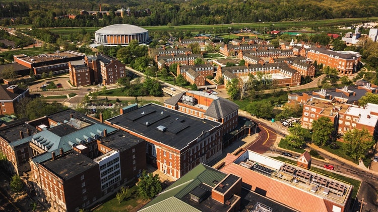 A high angle view of a city Description automatically generated