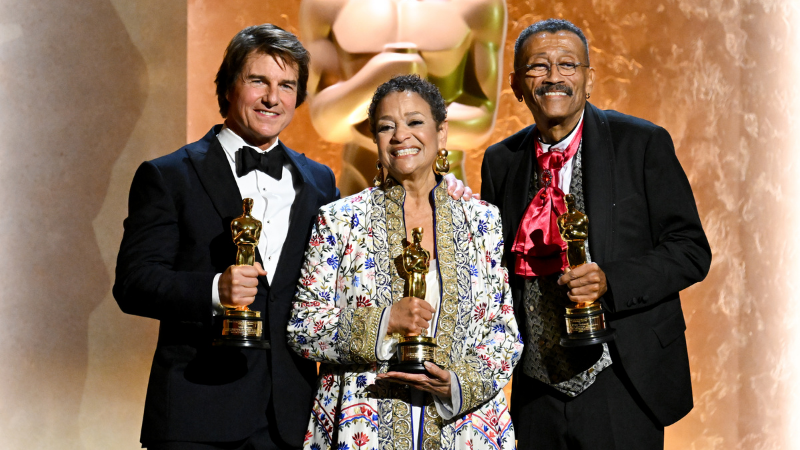 Tom Cruise, Debbie Allen and Wynn Thomas at The 16th Governors Awards held at The Ray Dolby Ballroom at Ovation Hollywood on November 16, 2025 in Los Angeles, California.