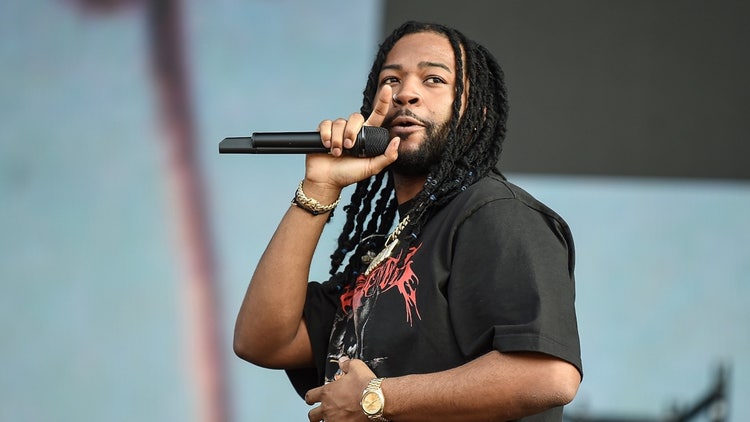 A person with long dreadlocks holding a microphone Description automatically generated